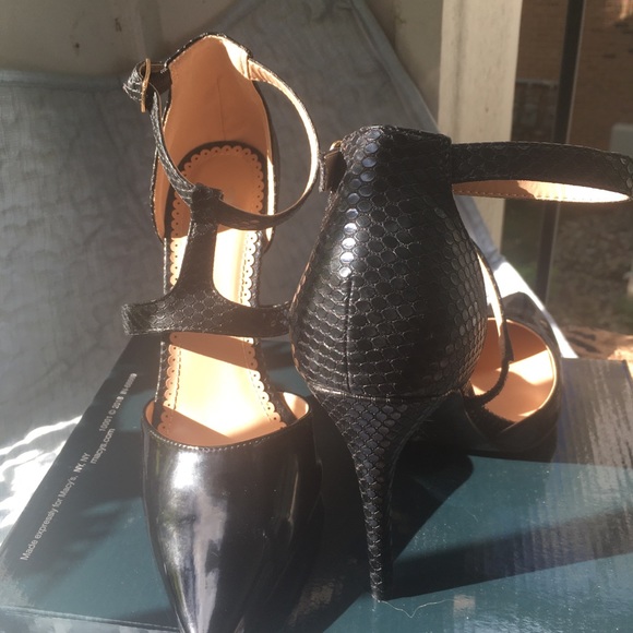 JG Hooks Black Alligator textured open strappy sling backs - Picture 4 of 6